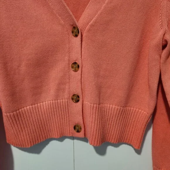 Lands End Cropped V-Neck Women's Long Sleeve Coral Cardigan- Small - Picture 4 of 5